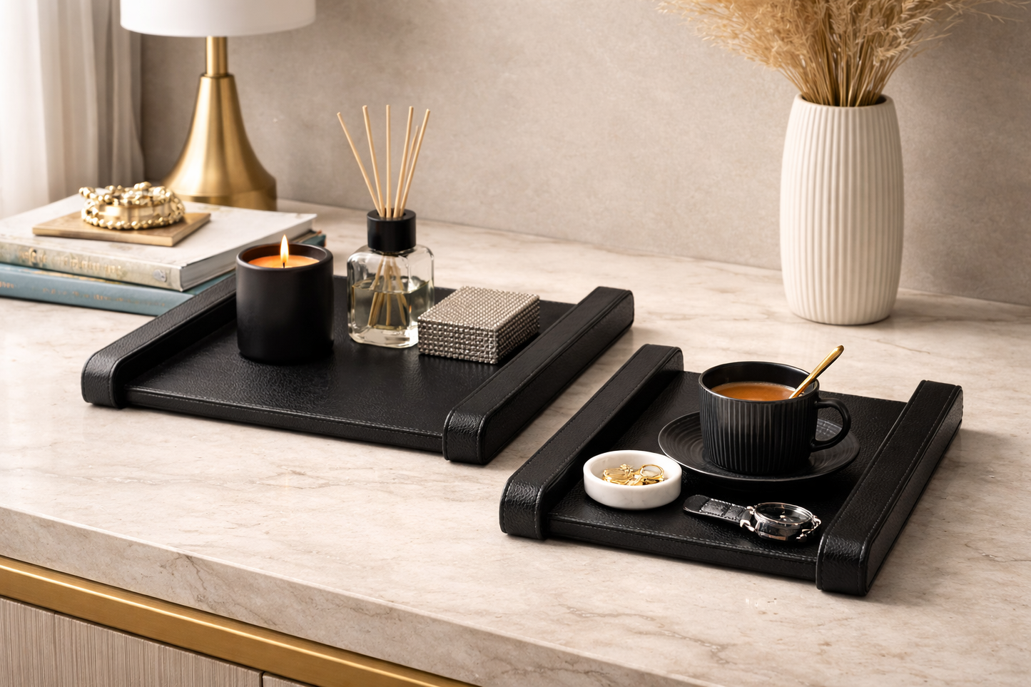 Leather Decorative Tray Set with a Luxurious Touch