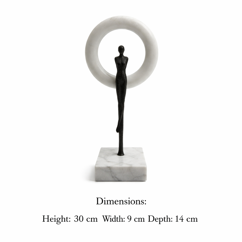 Modern Human Figure Sculpture with Circular Frame