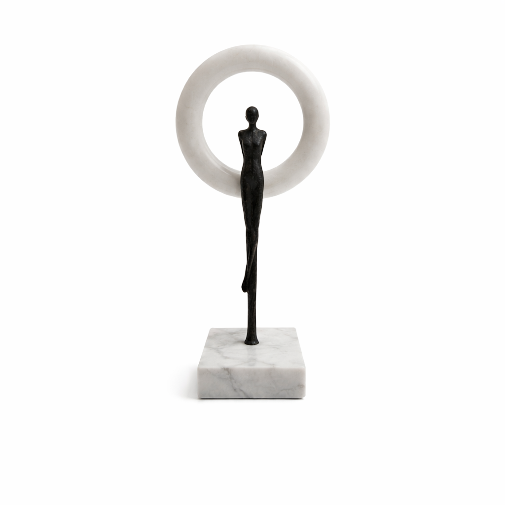 Modern Human Figure Sculpture with Circular Frame
