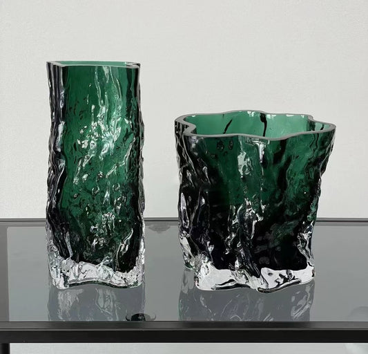 Set of 2 Glass Vases Green/Brown