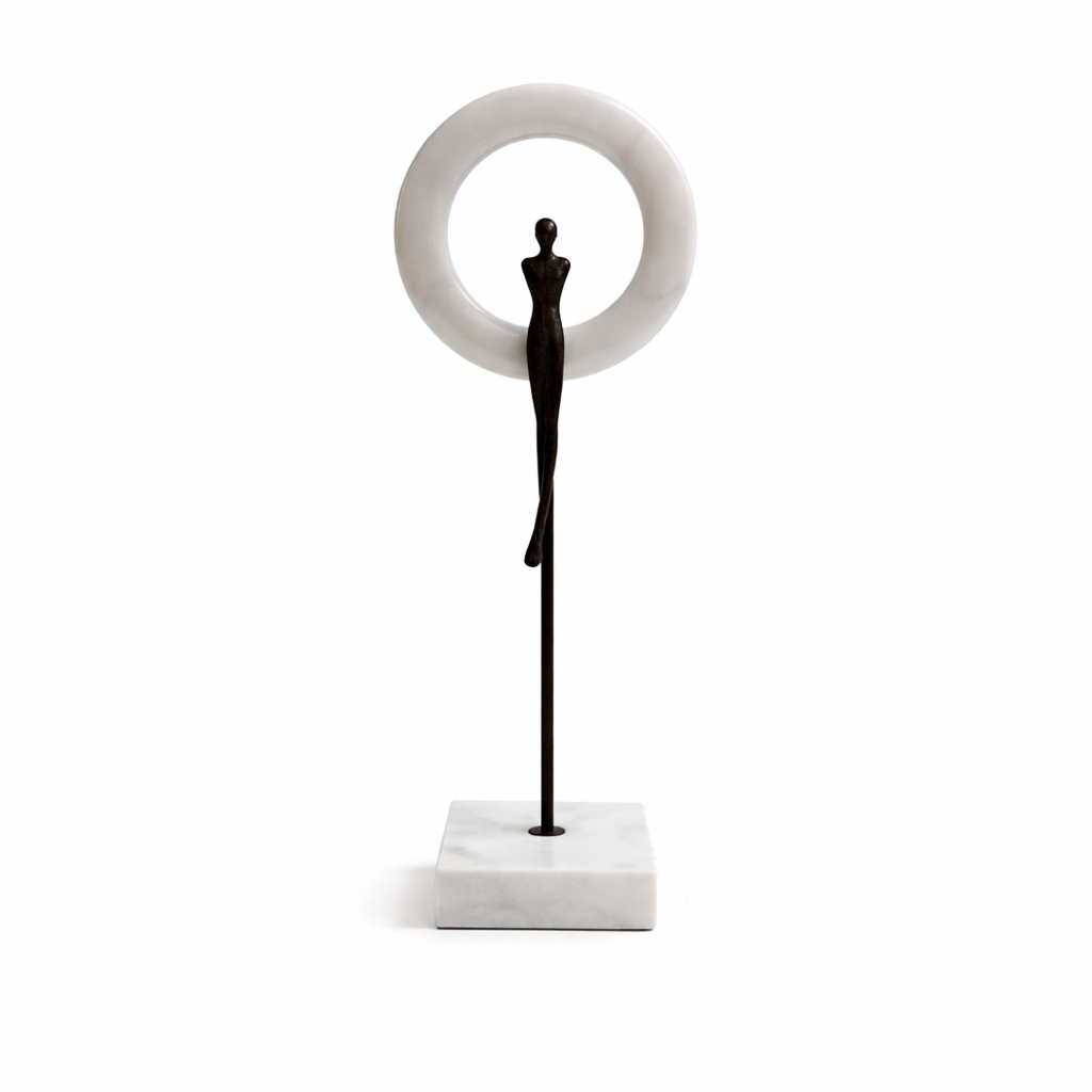 Modern Human Figure Sculpture with Circular Frame