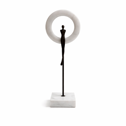 Modern Human Figure Sculpture with Circular Frame