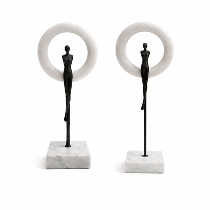 Modern Human Figure Sculpture with Circular Frame