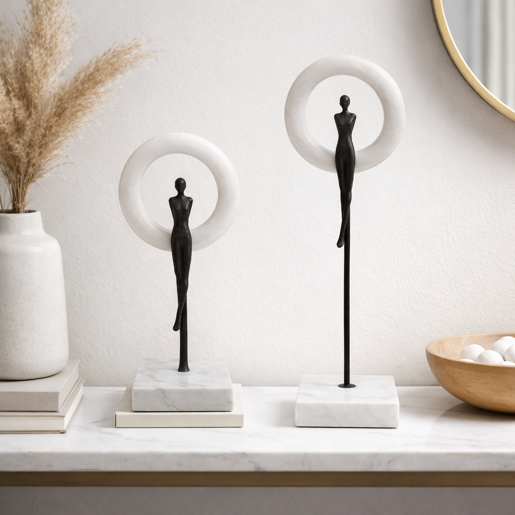 Modern Human Figure Sculpture with Circular Frame