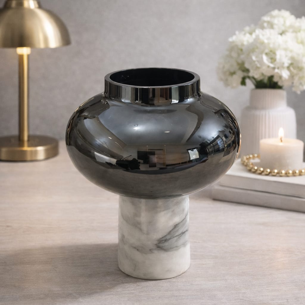 Modern Decorative Vases with Marble Base Set Of 2
