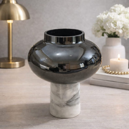 Modern Decorative Vases with Marble Base Set Of 2