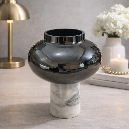 Modern Decorative Vases with Marble Base Set Of 2