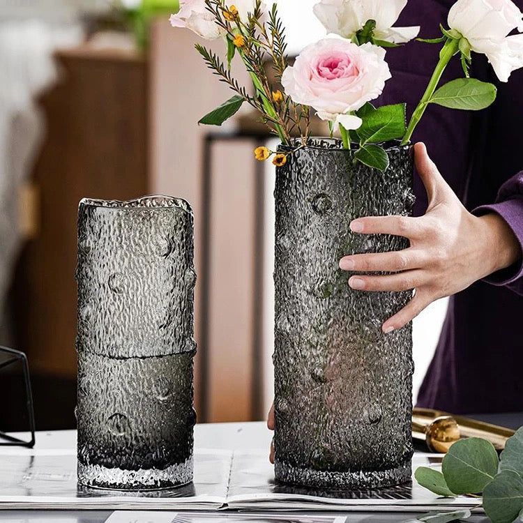 Handcrafted Textured Glass Vases Set of 2