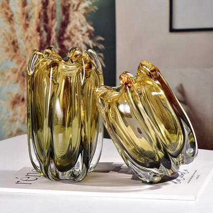 Elegant Amber-Tinted Art Glass Vases