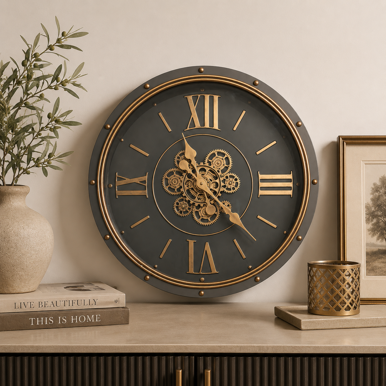 Classic Wall Clock with Decorative Gears 60 CM
