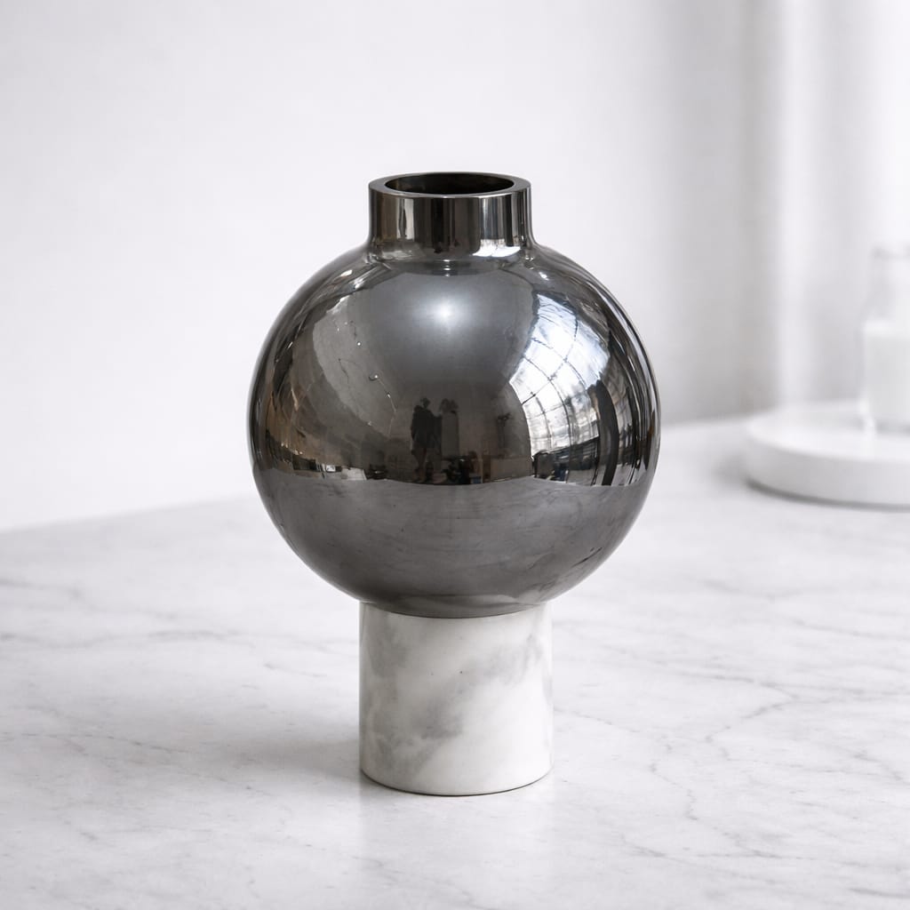 Modern Decorative Vases with Marble Base Set Of 2