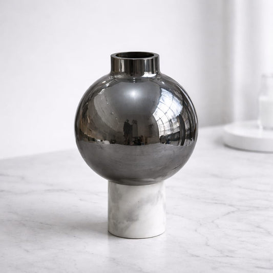 Modern Decorative Vases with Marble Base Set Of 2
