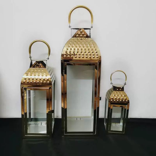 Set of 3 Stainless Gold Lanterns