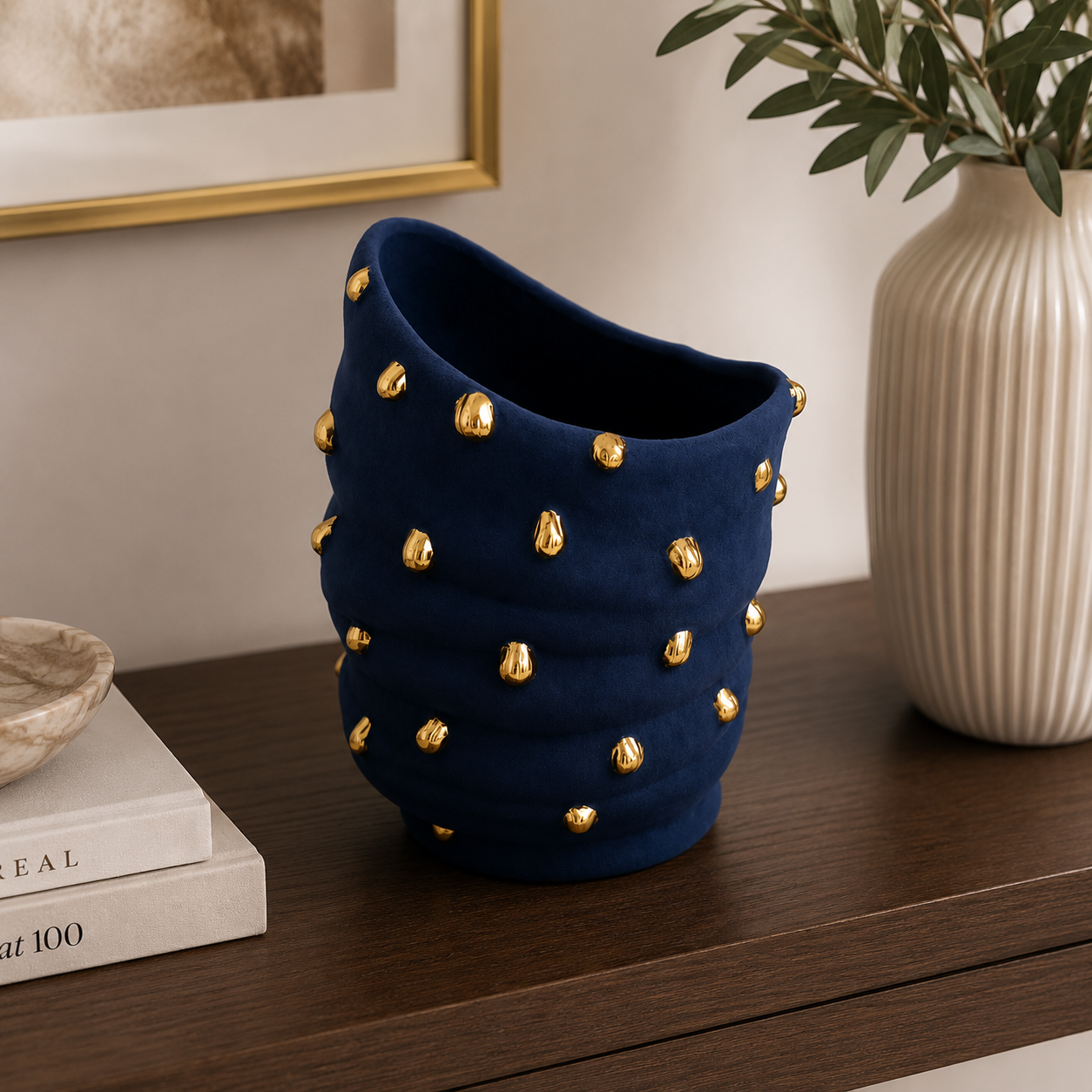 Velvet Decorative Vase with Gold Accents