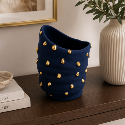 Velvet Decorative Vase with Gold Accents