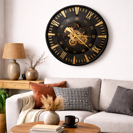 Modern Black & Gold 80cm Wall Clock