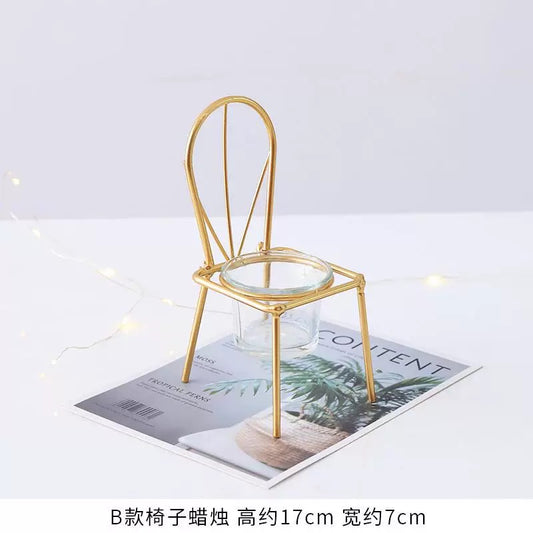 Pack Of 2 Metal & Glass Chair Candle Holders