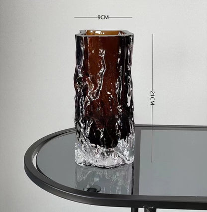 Set of 2 Glass Vases Green/Brown