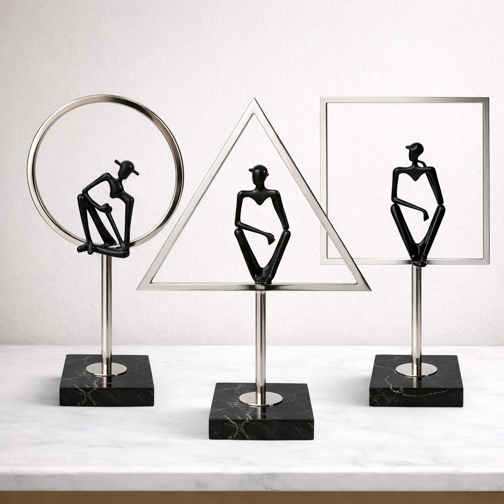 Modern Geometric Sculpture with Human Figure