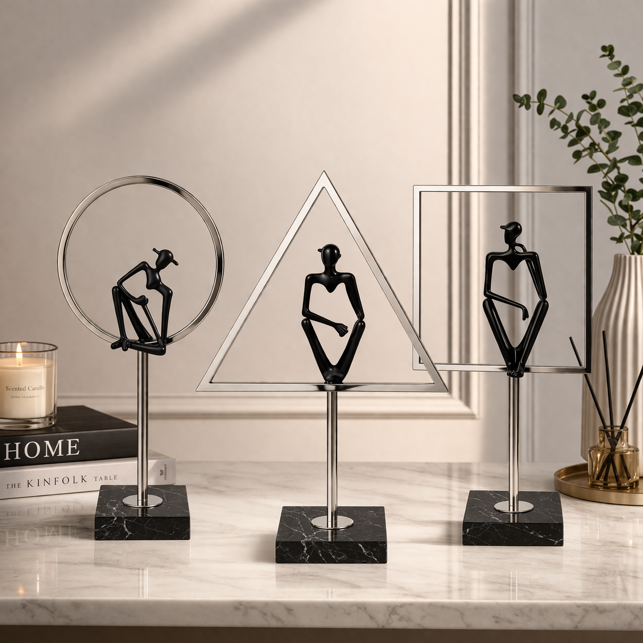 Modern Geometric Sculpture with Human Figure