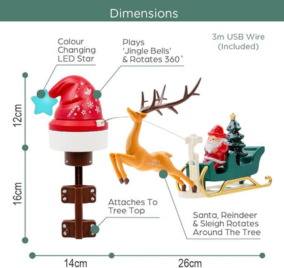 Animated Christmas Tree Topper with Santa – Music & Lights