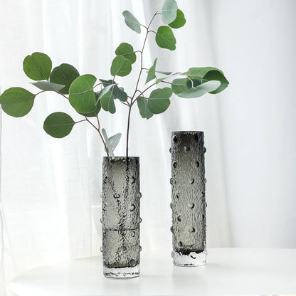 Handcrafted Textured Glass Vases Set of 2