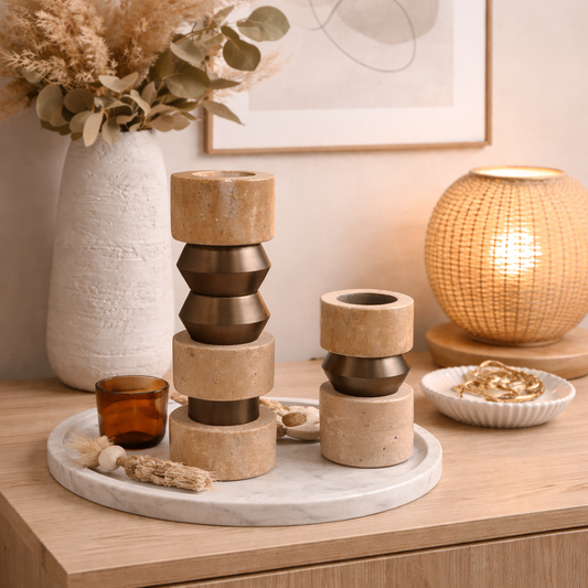 Marble & Bronze Candle Holders SET OF 2