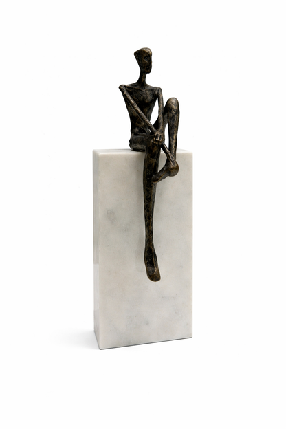 Modern Human Figure Sculpture with Marble Base