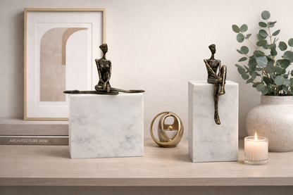 Modern Human Figure Sculpture with Marble Base