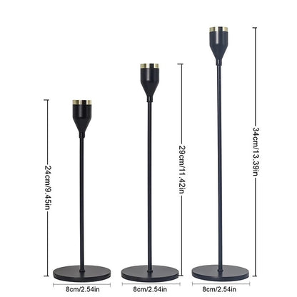 Set of 3 Candle Holders Black & Gold