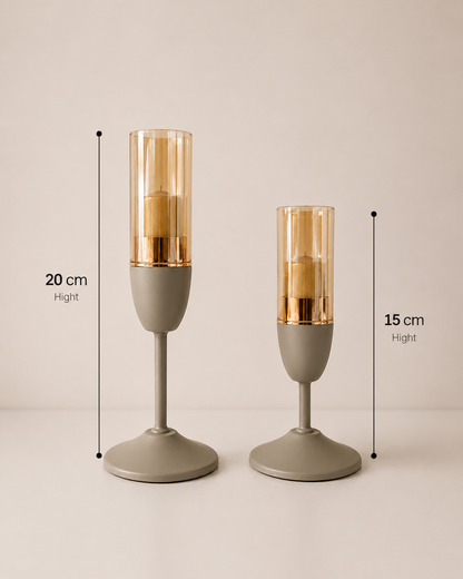 Modern Glass & Metal Candle Holder Set