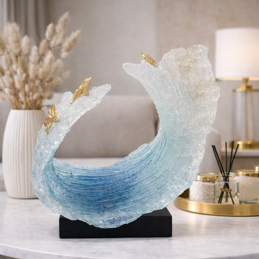 Crystal Wave Sculpture with Gold Touch