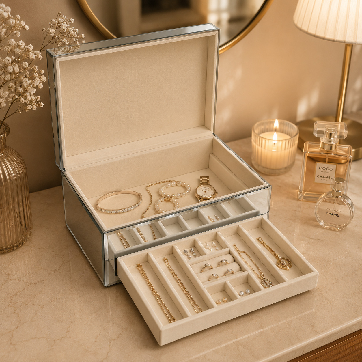 Mirrored Jewelry Organizer Box