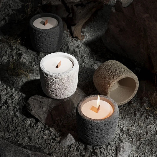 Concrete Candle With Wooden Wicker