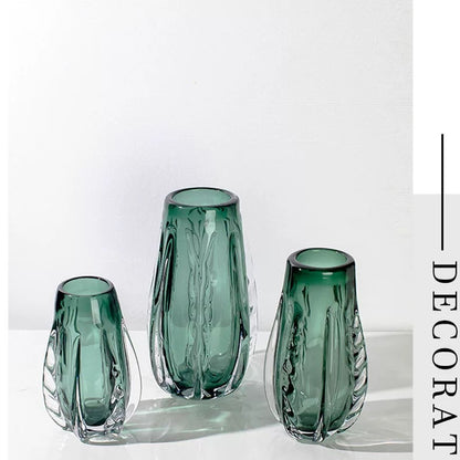 Set of 3 Emerald Glass Vases