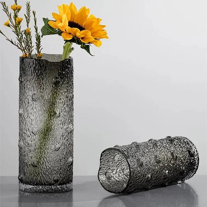 Handcrafted Textured Glass Vases Set of 2