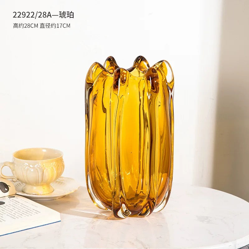 Elegant Amber-Tinted Art Glass Vases