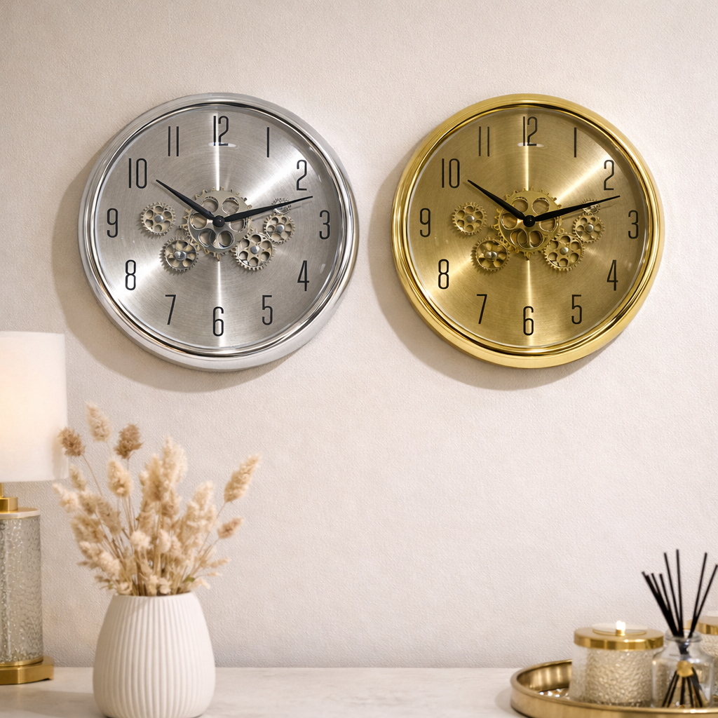 Wall Clock with Mechanical Gear Design