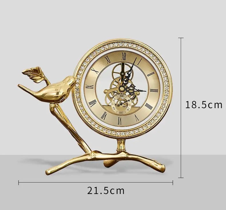 Bird Design Table Clock with Diamond Accents