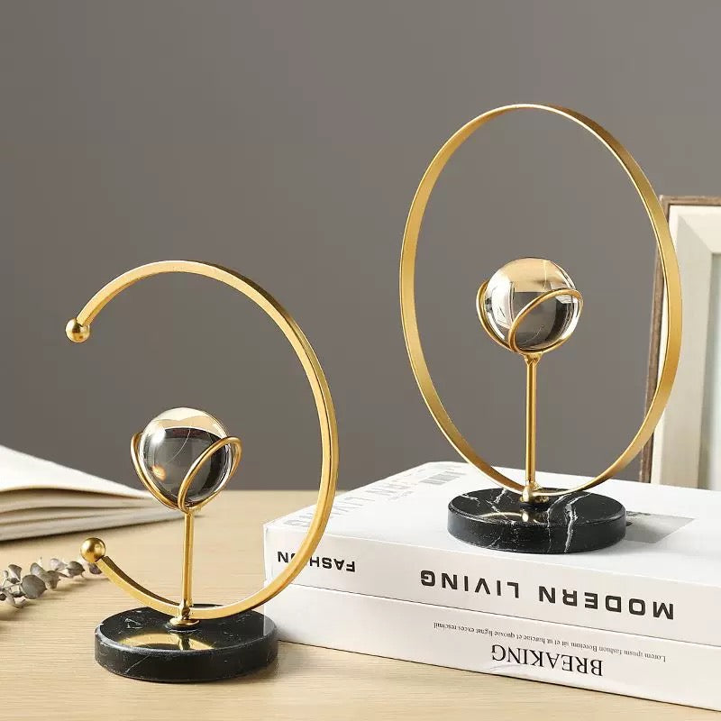 Set Of 3 Crystal Decor Object With Marble Base