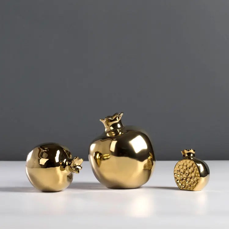 Gold Pomegranate Decorative Sculptures – Set of 2