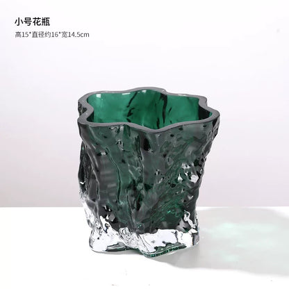 Set of 2 Glass Vases Green/Brown