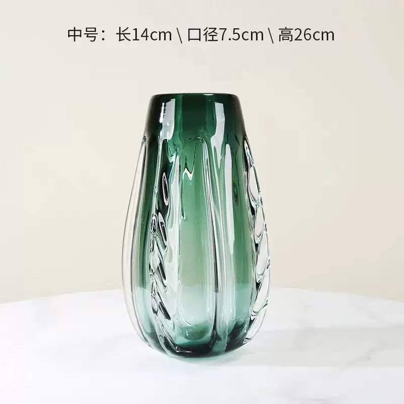 Set of 3 Emerald Glass Vases