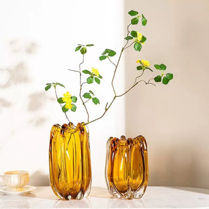 Elegant Amber-Tinted Art Glass Vases