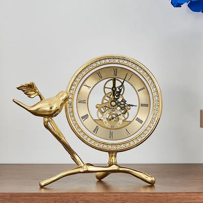 Bird Design Table Clock with Diamond Accents