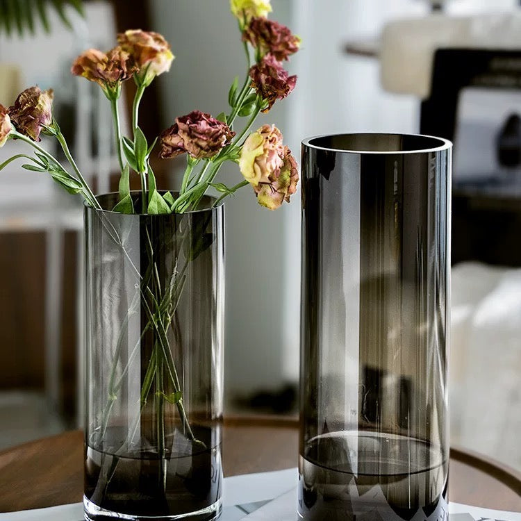 Set of 3 Cylinder Black Vases