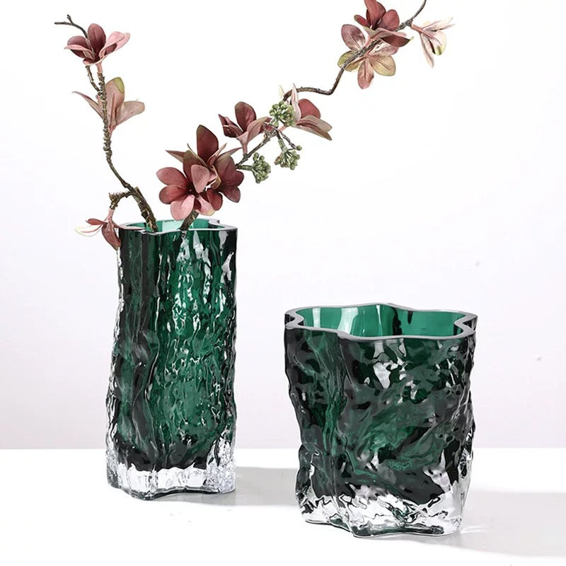 Set of 2 Glass Vases Green/Brown