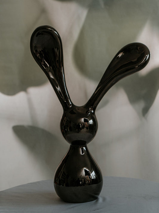 Modern Black Bunny Sculpture 70cm