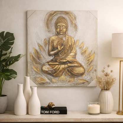 Seated Buddha Wall Art with Golden Accents 80*80CM