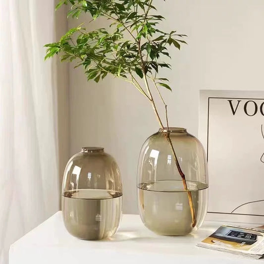 Set Of 2 Light Yellow Glass Vases